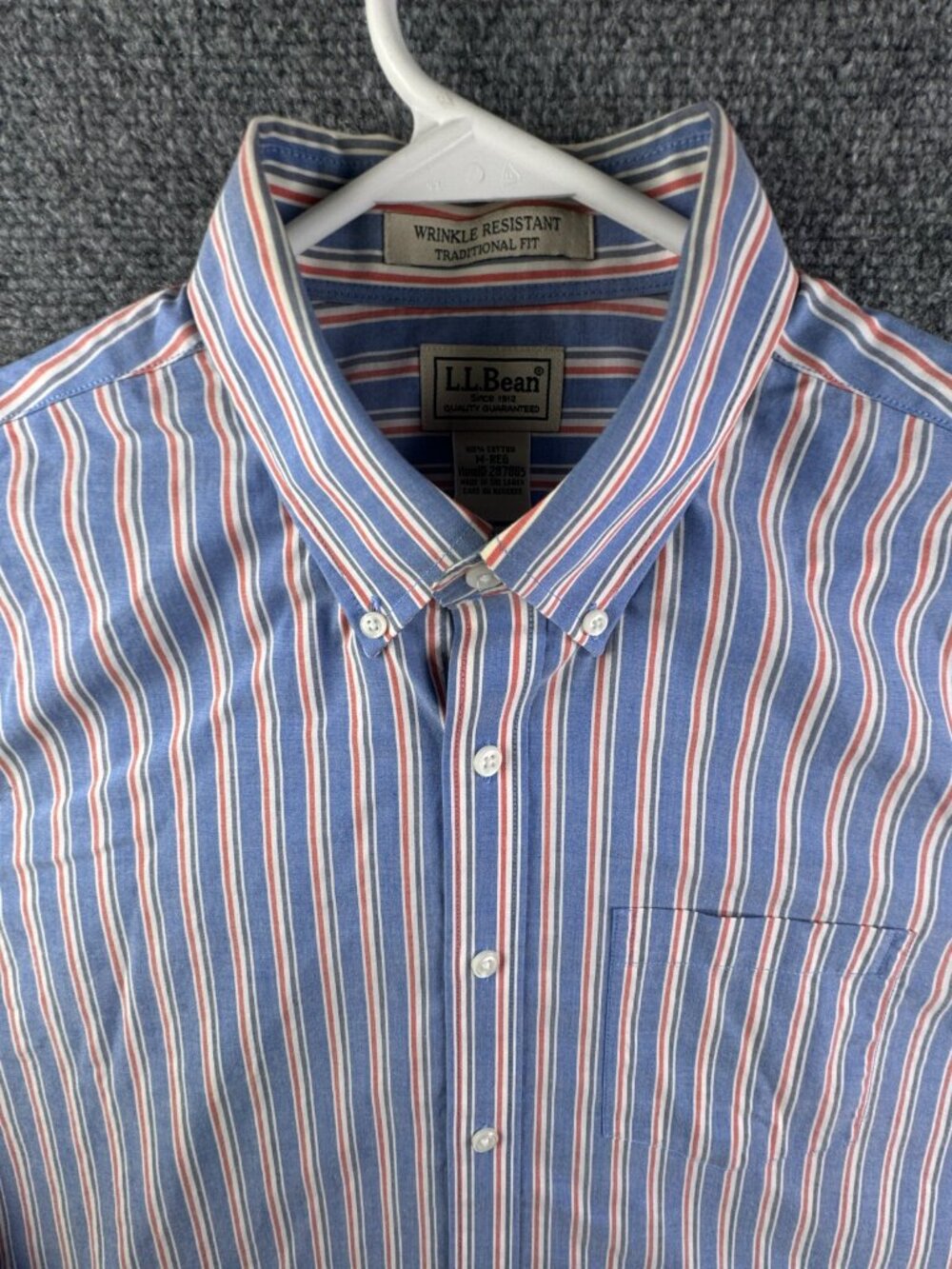 L.L. Bean Button Up Shirt Mens Medium Reg Cotton Striped Blue Orange 287885